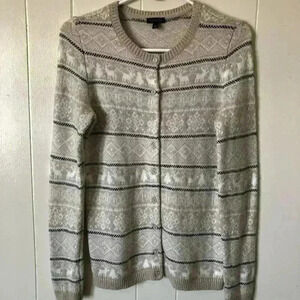 Talbots Winter Holiday Button Down Cotton Blend Cardigan Sweater Size XS